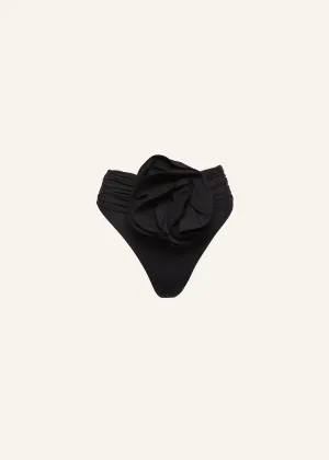 High-waisted flower appliqué swim bottom in black