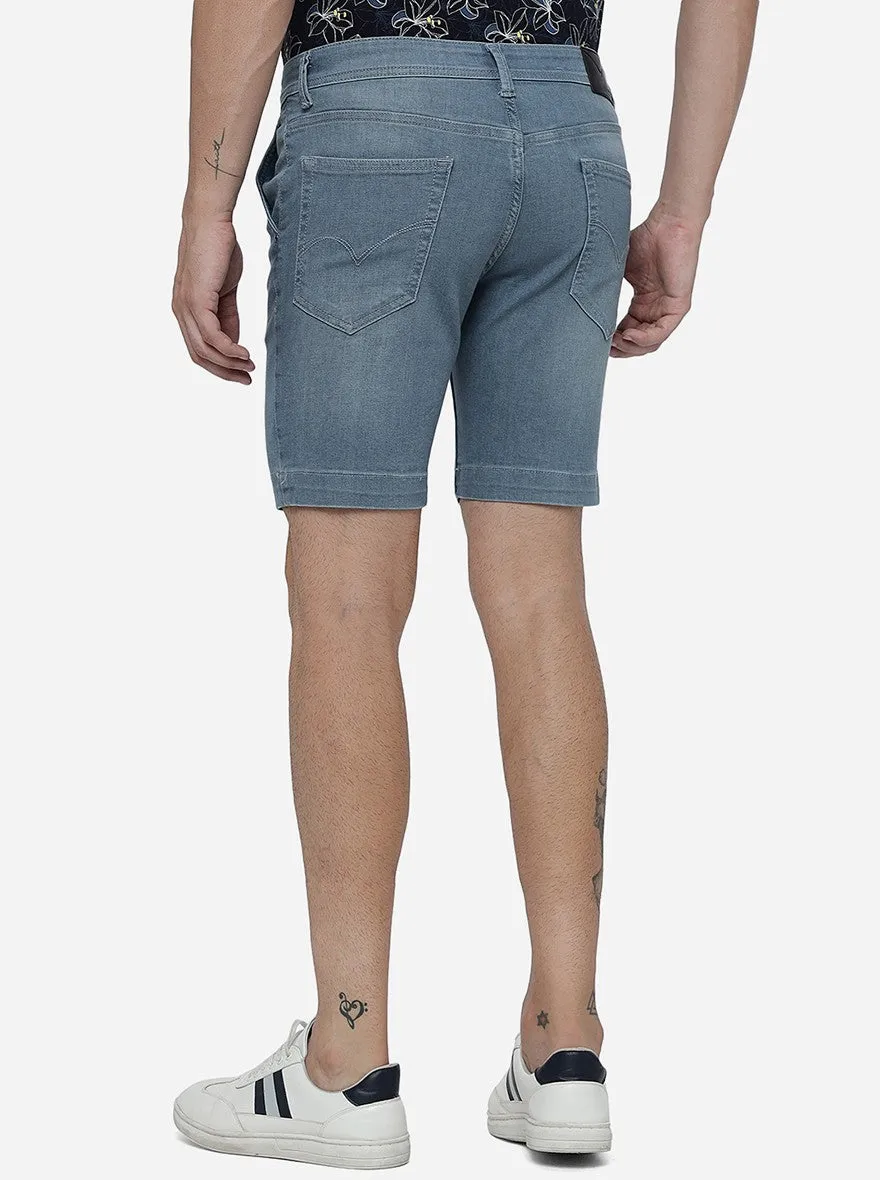 Ice Blue Solid Slim Fit Shorts | JadeBlue