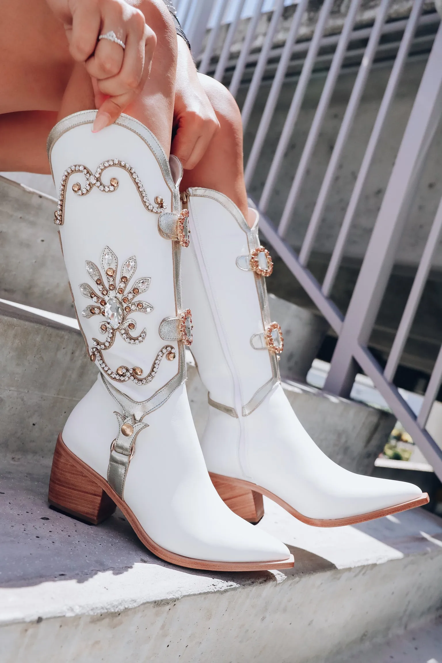 Jolene Embellished Cowgirl Boots - White