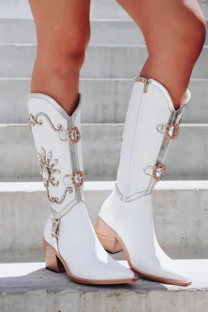 Jolene Embellished Cowgirl Boots - White