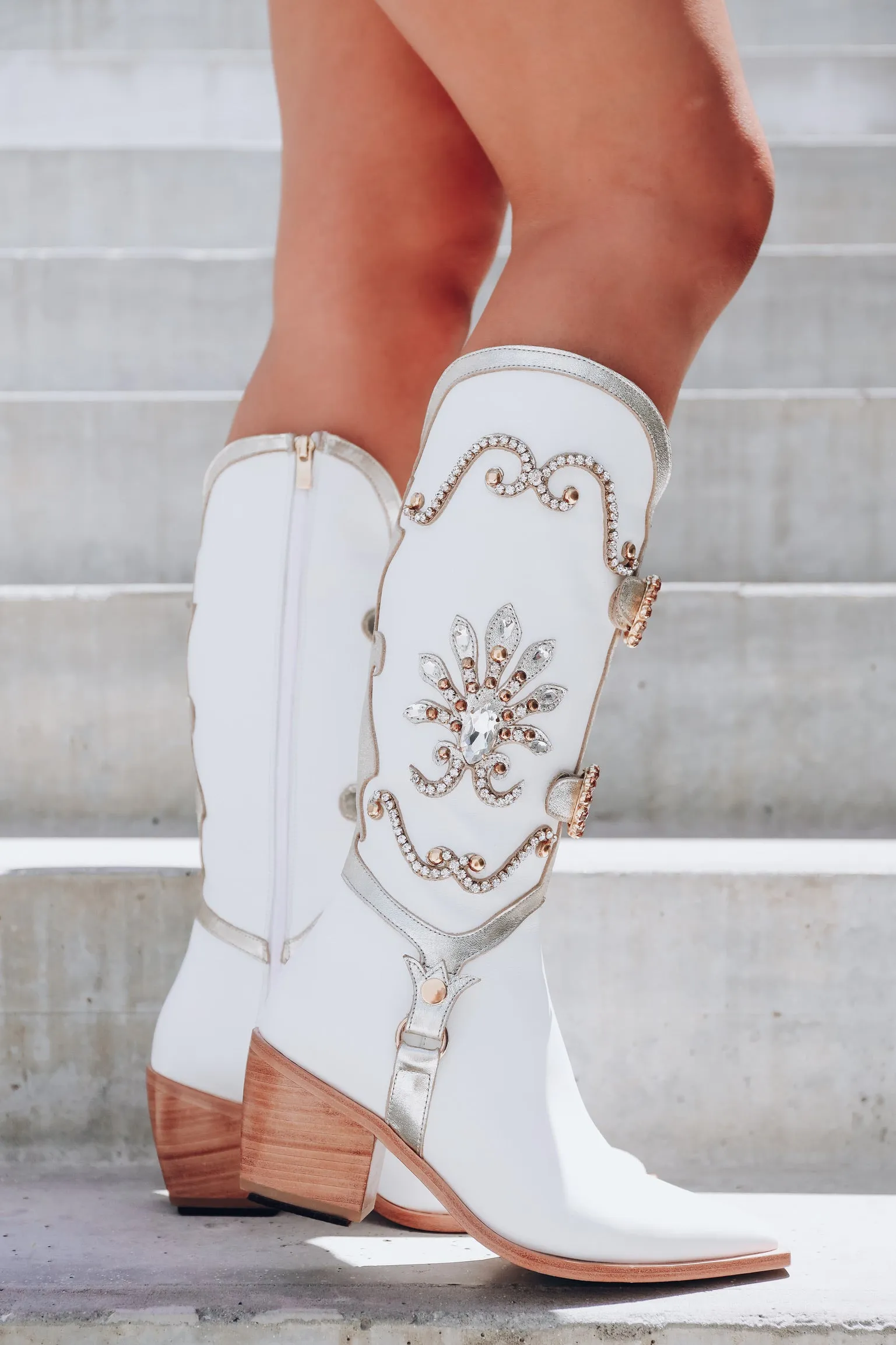 Jolene Embellished Cowgirl Boots - White