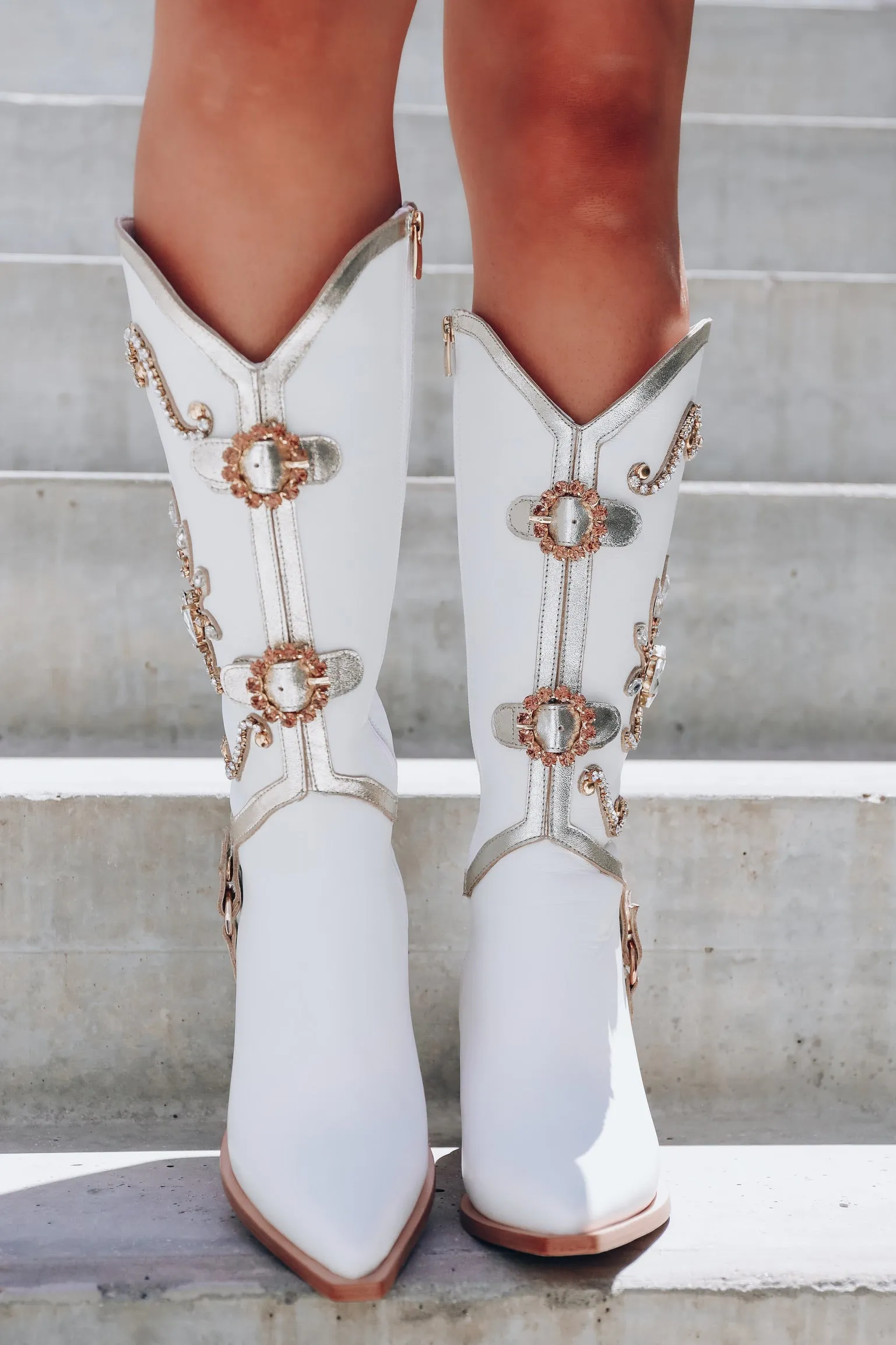 Jolene Embellished Cowgirl Boots - White