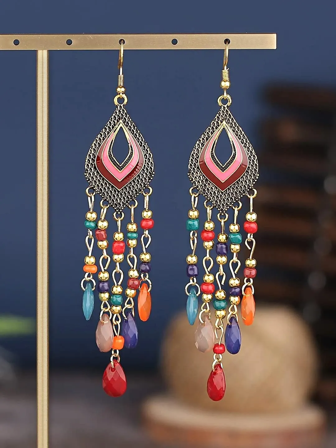 Kairangi Earrings for Women and Girls Fashion Multicolor Dangler | Gold Plated Long Beaded Tassel Earrings Bohemia Dangler Earrings| Birthday Gift for girls and women Anniversary Gift for Wife