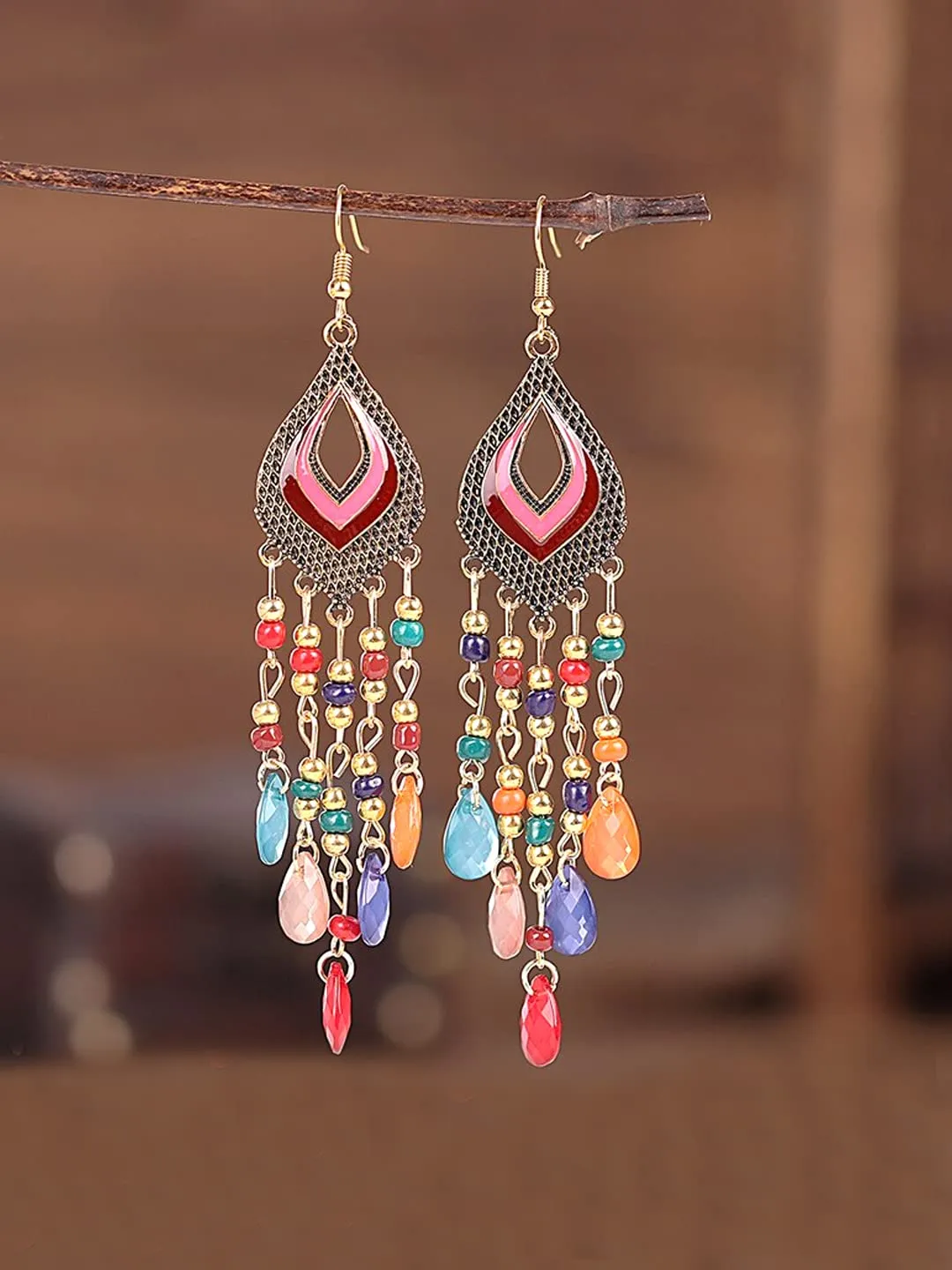 Kairangi Earrings for Women and Girls Fashion Multicolor Dangler | Gold Plated Long Beaded Tassel Earrings Bohemia Dangler Earrings| Birthday Gift for girls and women Anniversary Gift for Wife