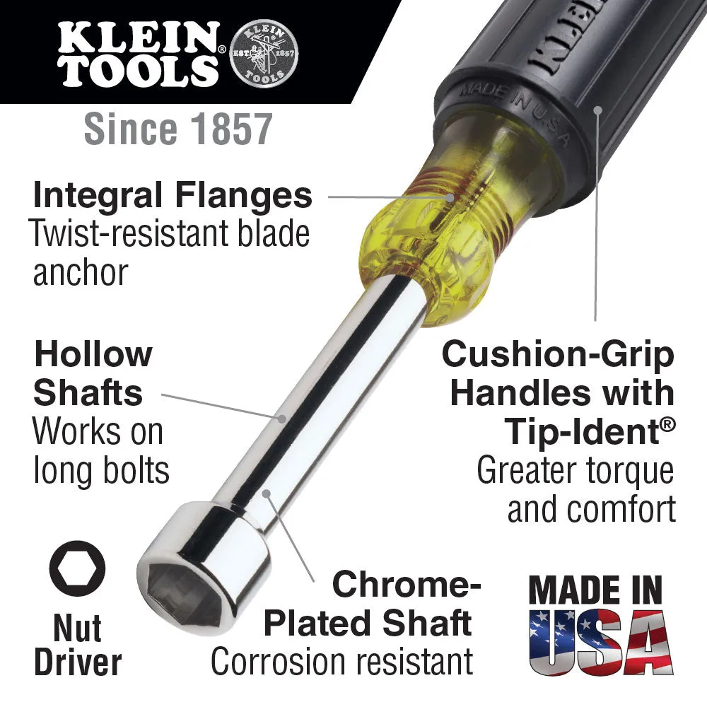 Klein Tools 630-7/16 7/16" Hollow Nut Driver, 3", Cushion-Grip