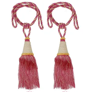 Kuber Industries Beads Beautiful Design Polyester 2 Pieces Curtain Tie Back Tassel Set (Pink) CTKTC33525