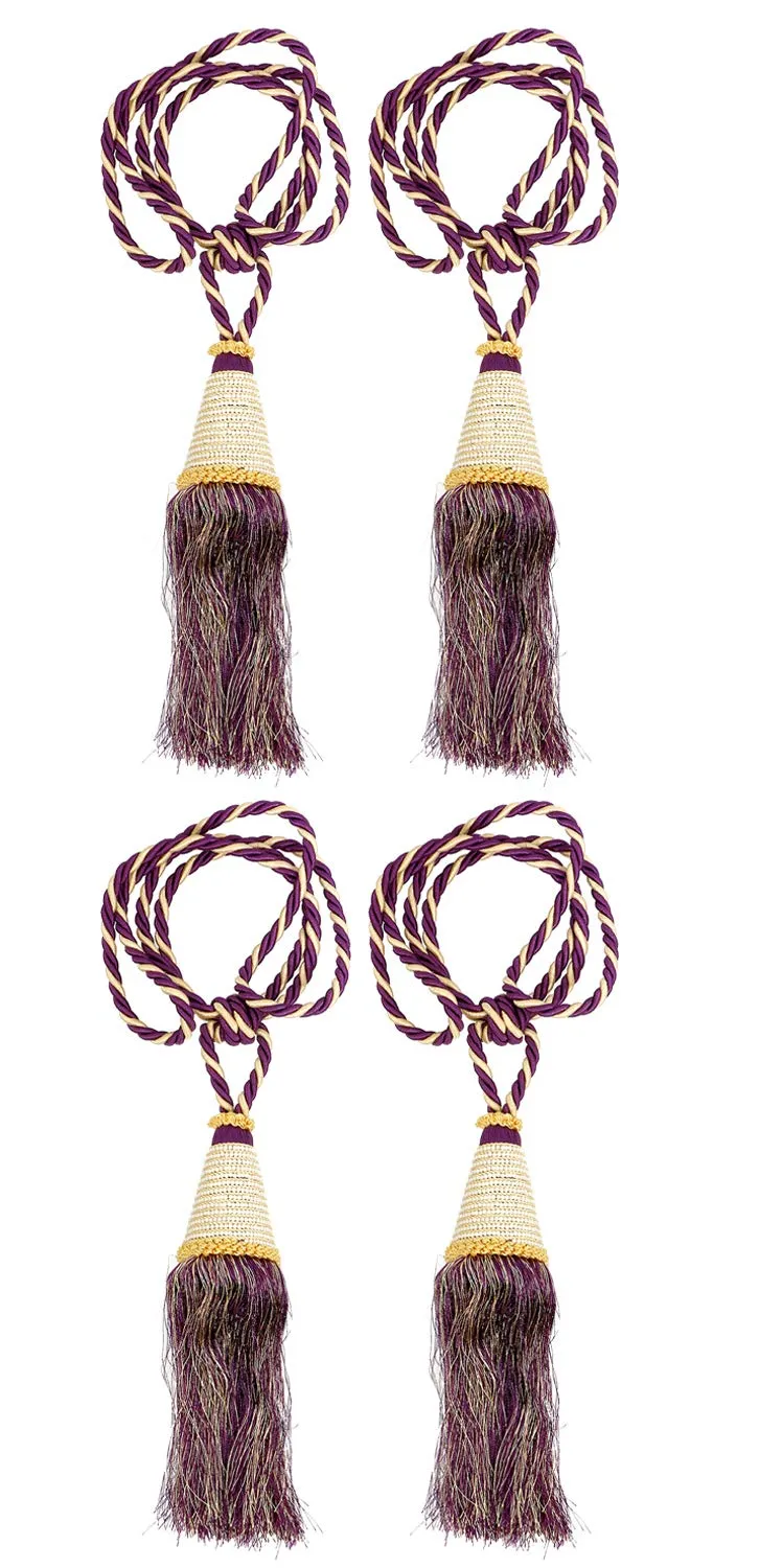 Kuber Industries Beads Beautiful Design Polyester 4 Pieces Curtain Tie Back Tassel Set (Purple) CTKTC33583