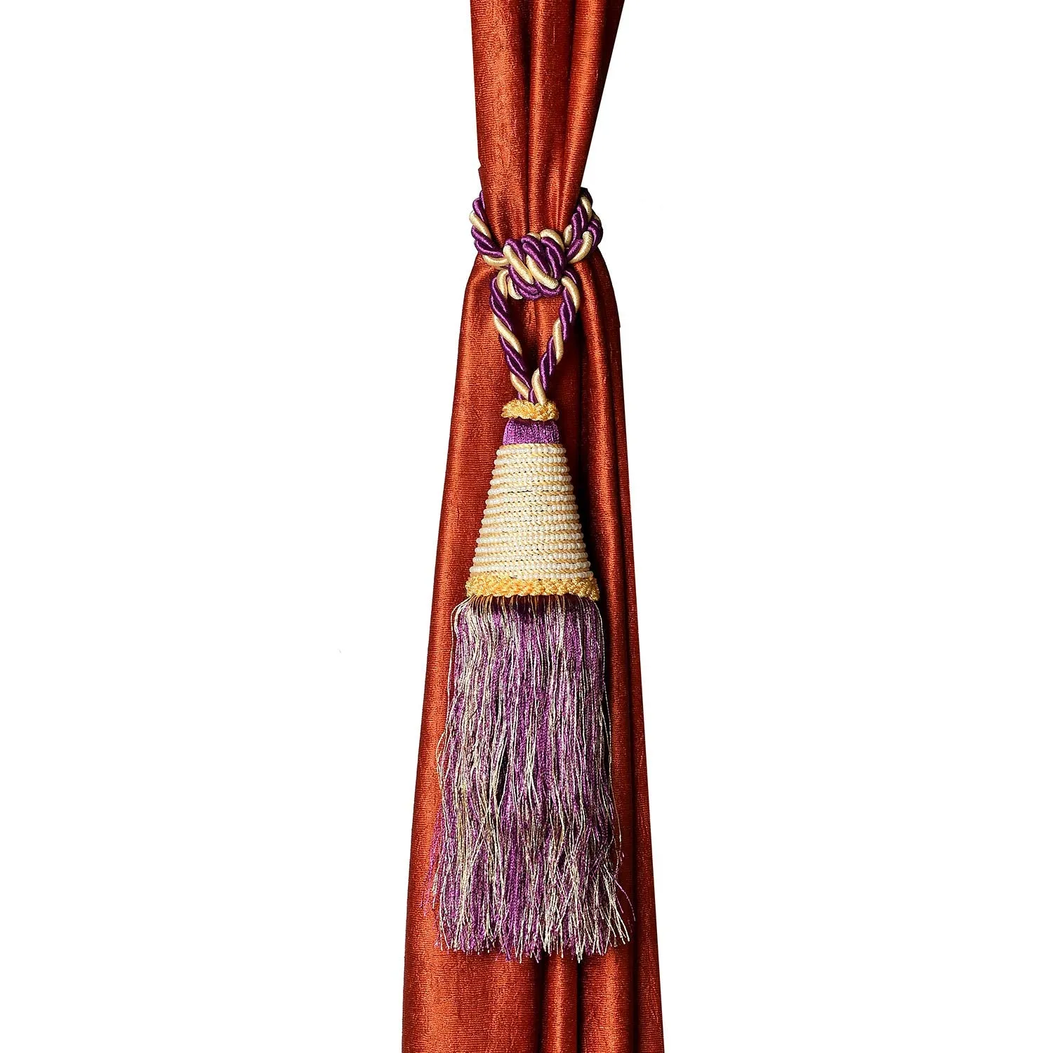 Kuber Industries Beads Beautiful Design Polyester 4 Pieces Curtain Tie Back Tassel Set (Purple) CTKTC33583