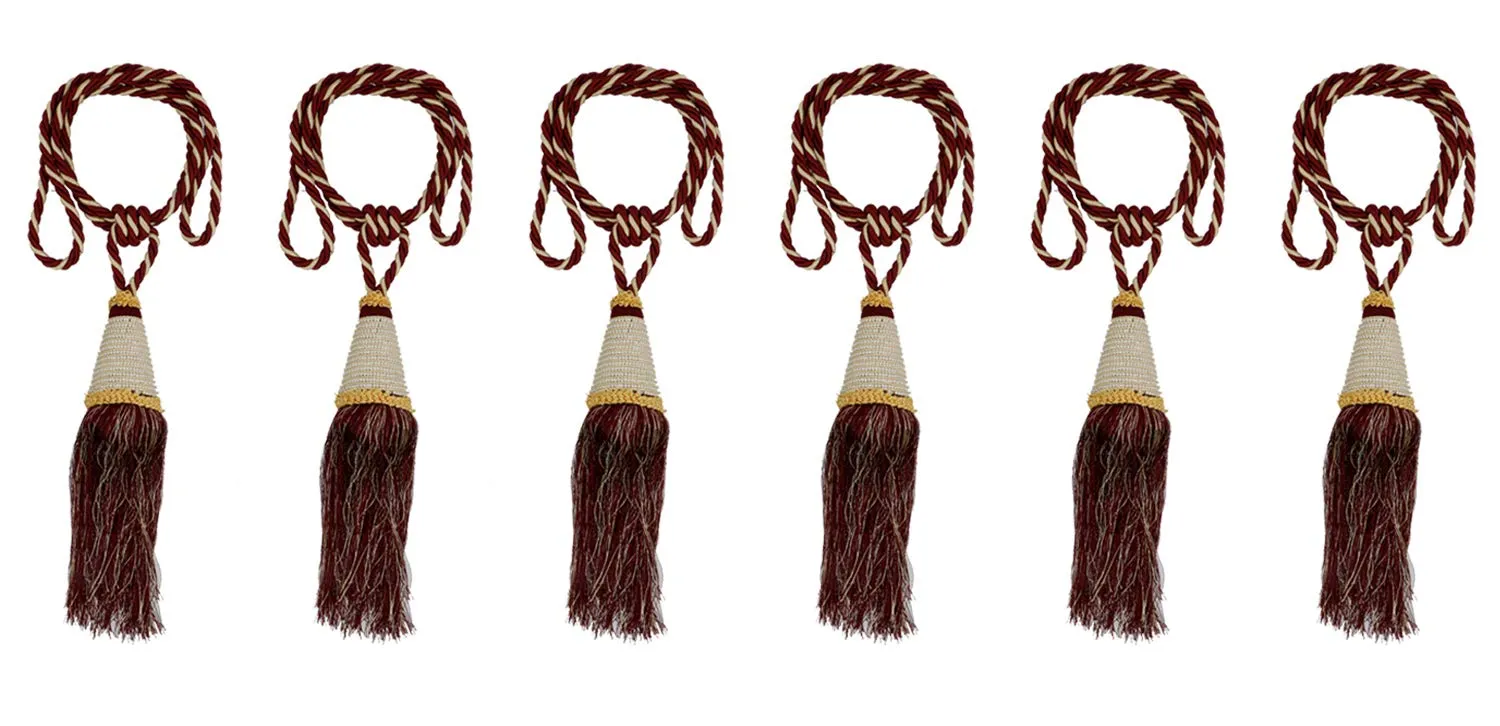 Kuber Industries Beads Beautiful Design Polyester 6 Pieces Curtain Tie Back Tassel Set (Maroon) CTKTC33560