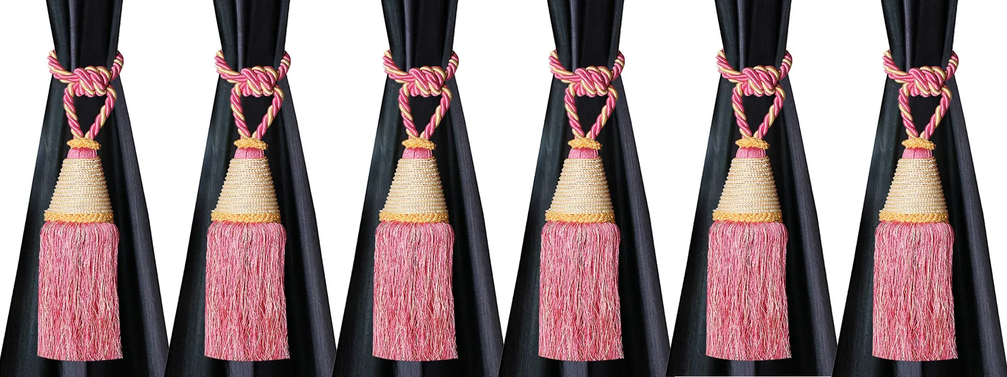 Kuber Industries Beads Beautiful Design Polyester 6 Pieces Curtain Tie Back Tassel Set (Pink) CTKTC33528