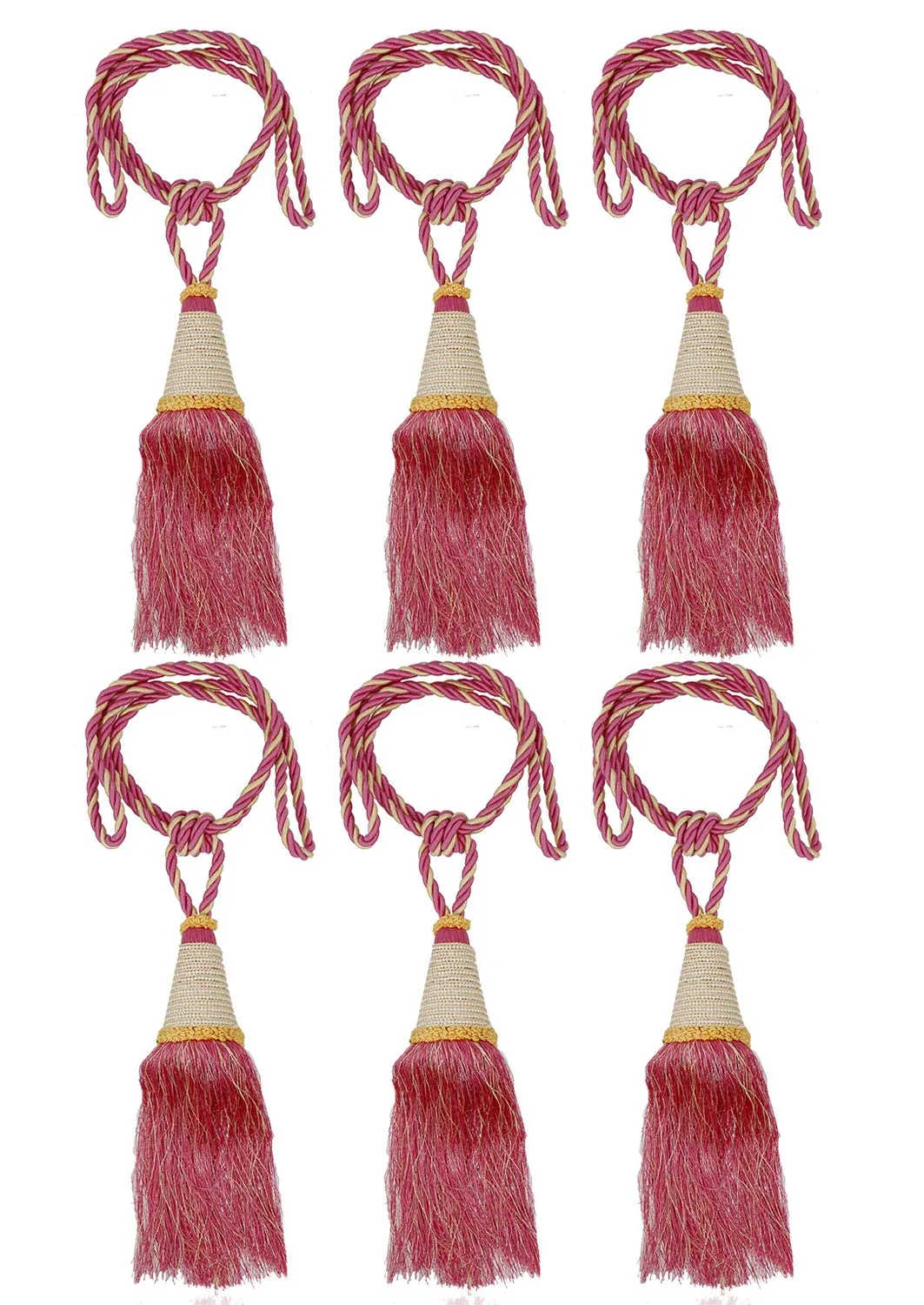 Kuber Industries Beads Beautiful Design Polyester 6 Pieces Curtain Tie Back Tassel Set (Pink) CTKTC33528