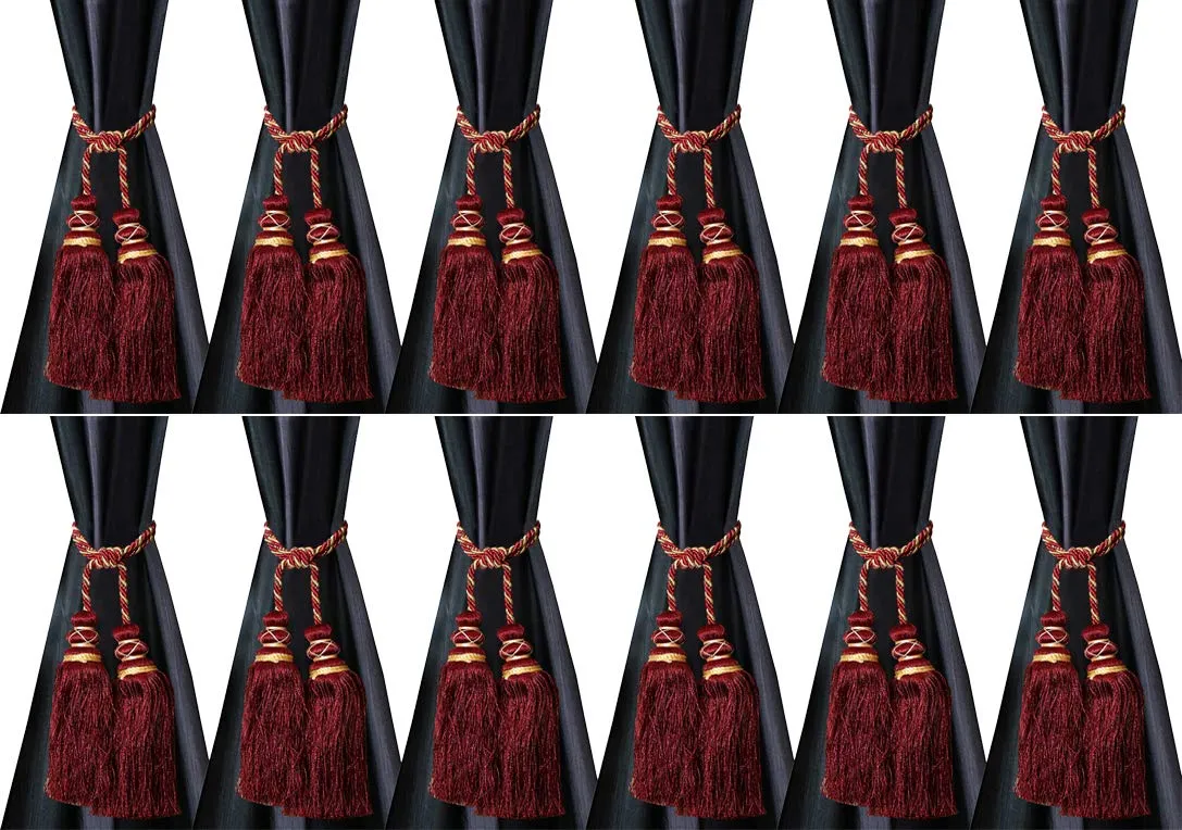 Kuber Industries Polyester 12 Pieces Curtain Tie Back Tassel Set (Maroon) CTKTC33506 Pack of 12