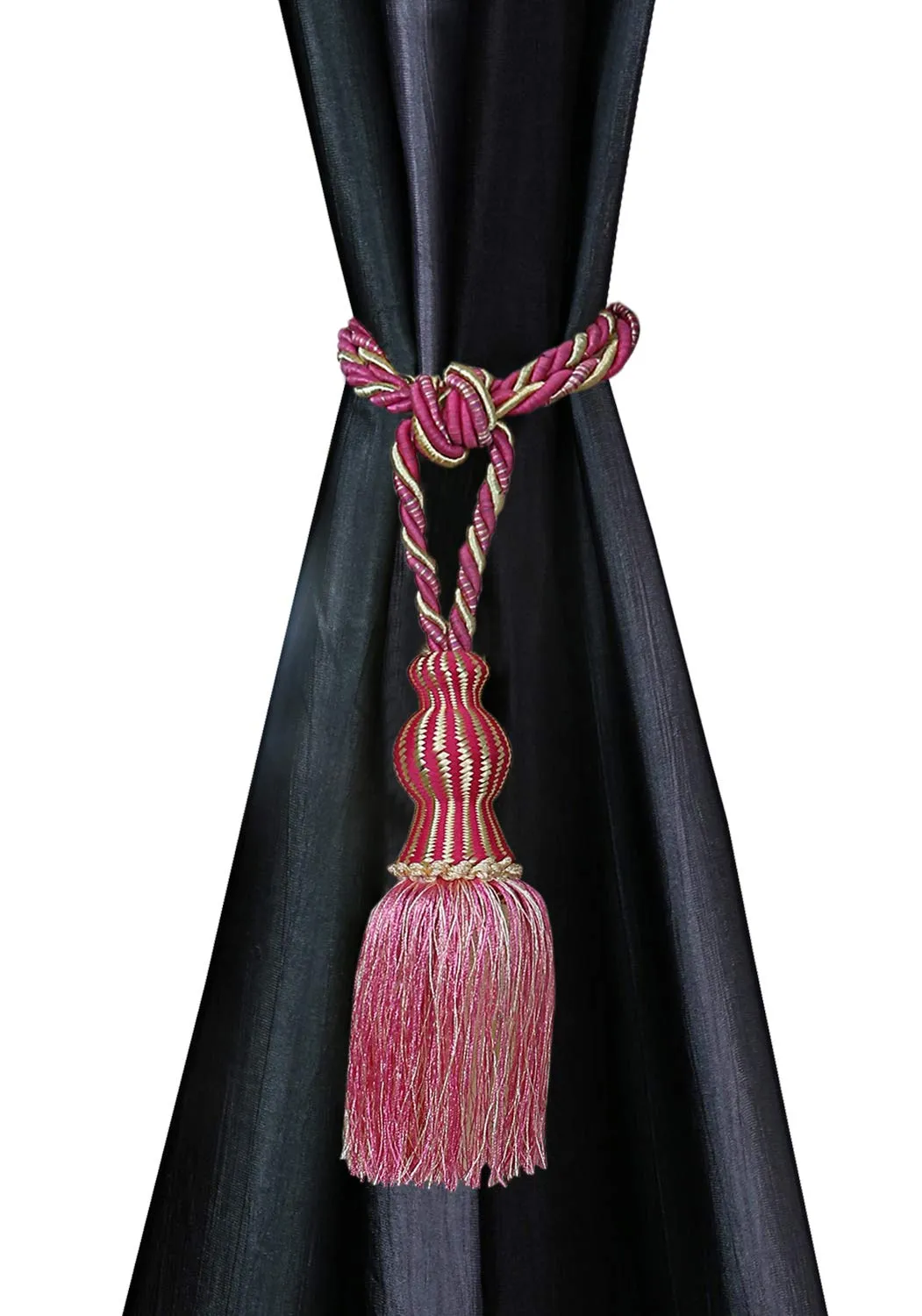 Kuber Industries Polyester 2 Pieces Curtain Tie Back Tassel Set (Pink) -CTKTC012839