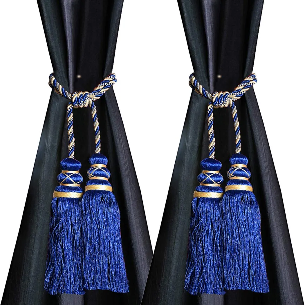 Kuber Industries Polyester 2 Pieces Curtain Tie Back Tassel Set (Royal Blue) CTKTC33460