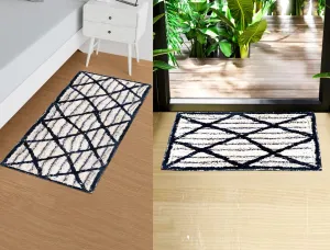 Kuber Industries Runner | Bedside Runner for Bedroom | Katli Mingle Home Decor Runner & Door Mat Combo | Anti-Skid Runner & Door Mat | Runner & Door Mat Set | Set of 2 | Blue