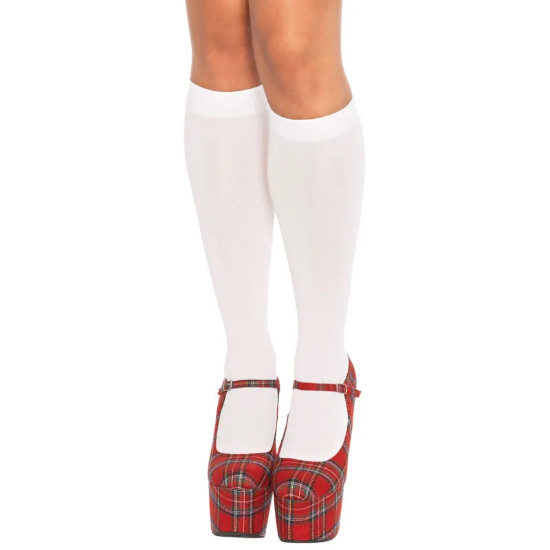 Leg Avenue Nylon Knee Highs White UK 8 to 14