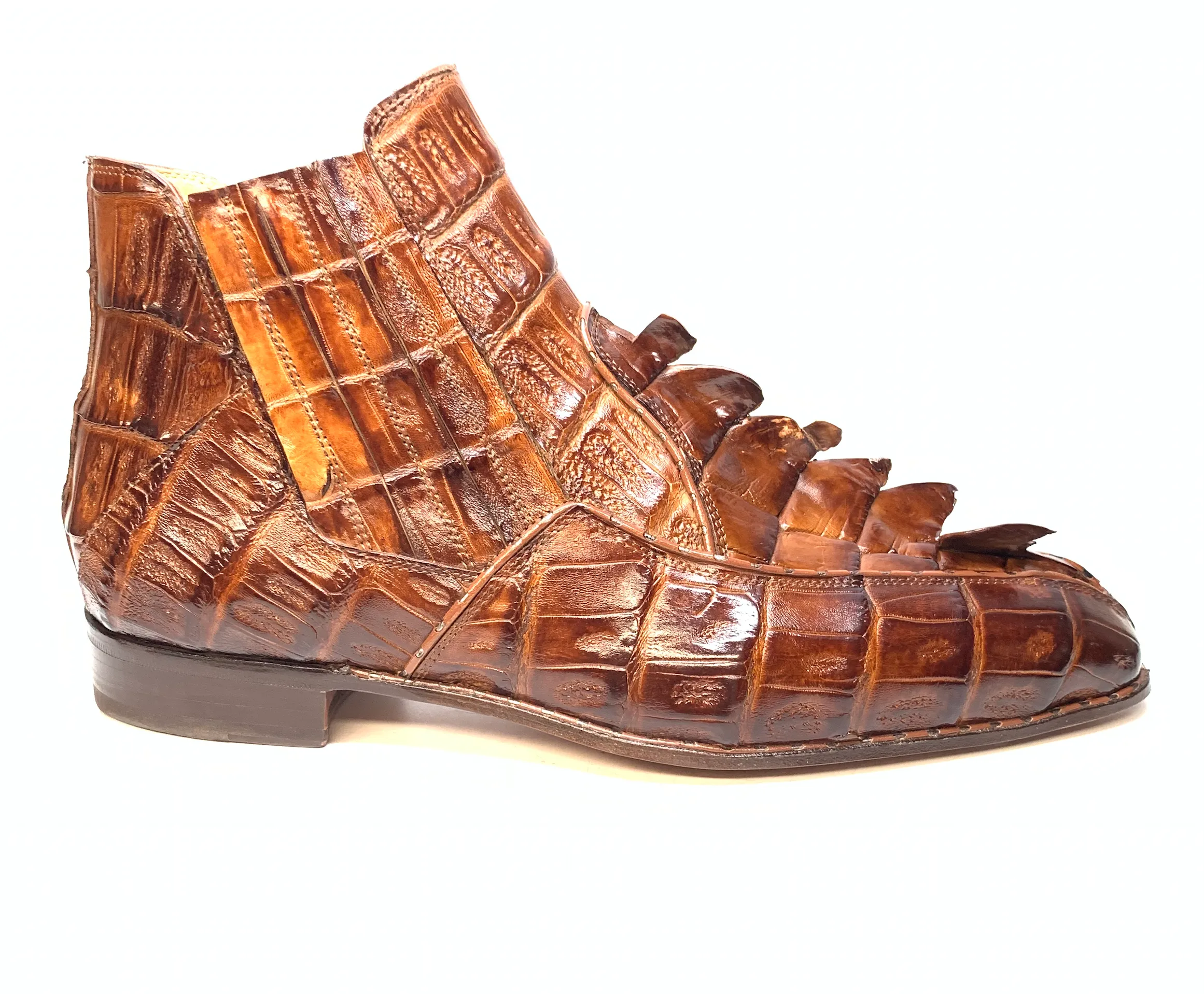 Mauri 4880 Cognac Genuine Baby Crocodile / Hornback Tail Hand Painted Boots