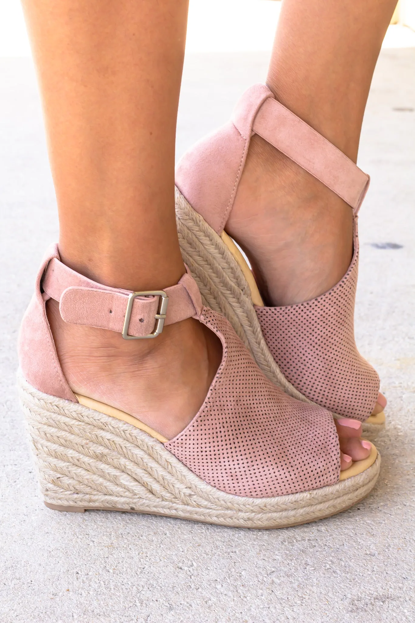 Mauve Open Toe Wedges