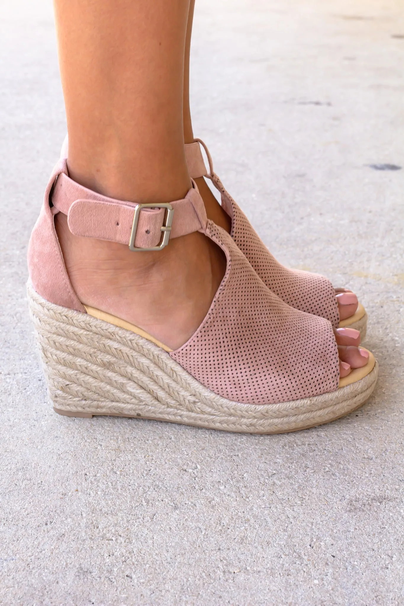 Mauve Open Toe Wedges