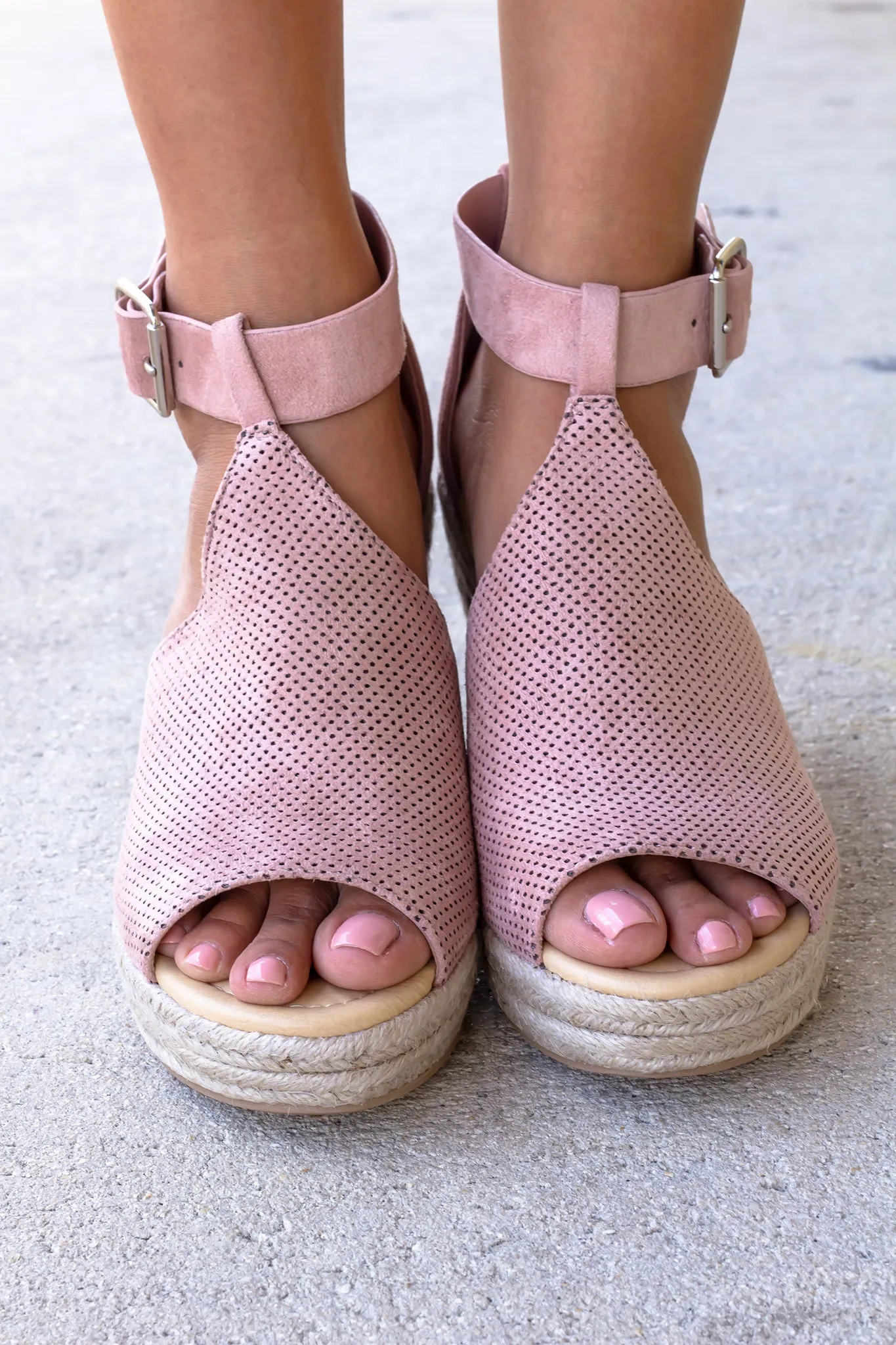 Mauve Open Toe Wedges