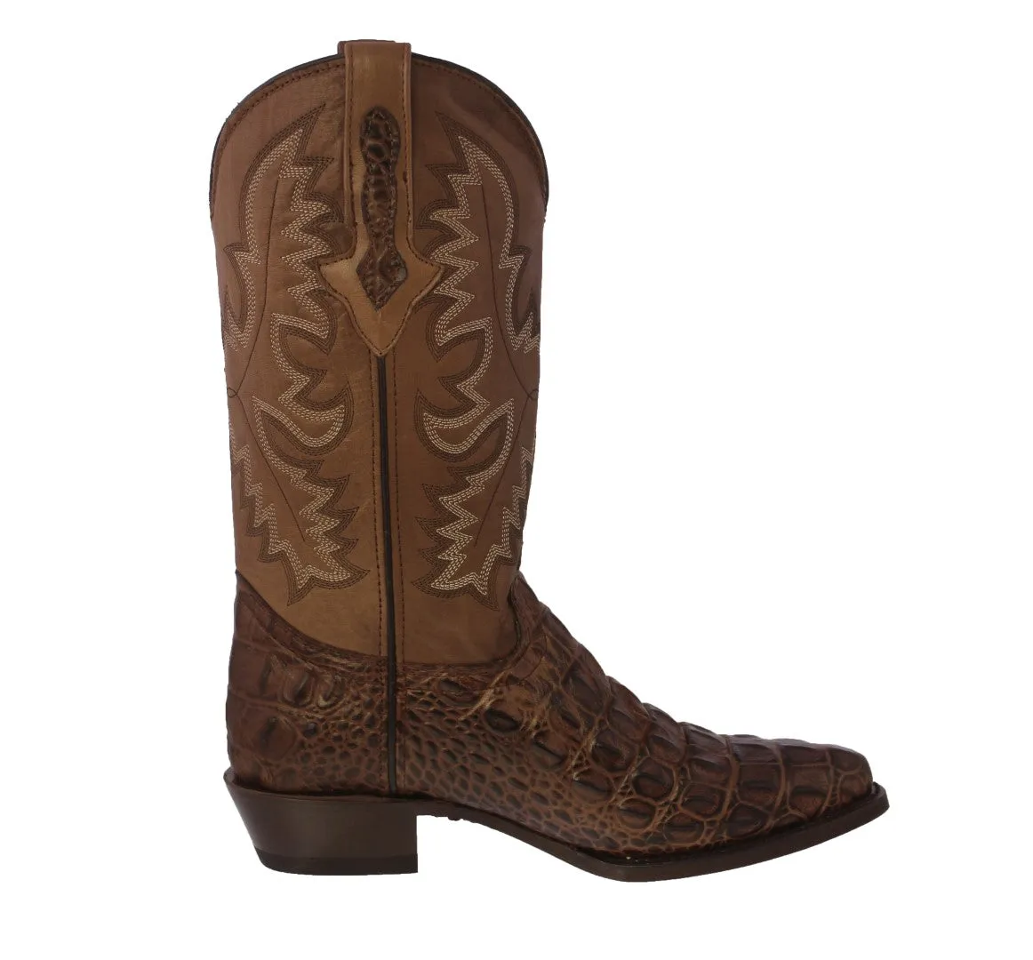 Mens Brown Leather Cowboy Boots Alligator Back Print - J Toe