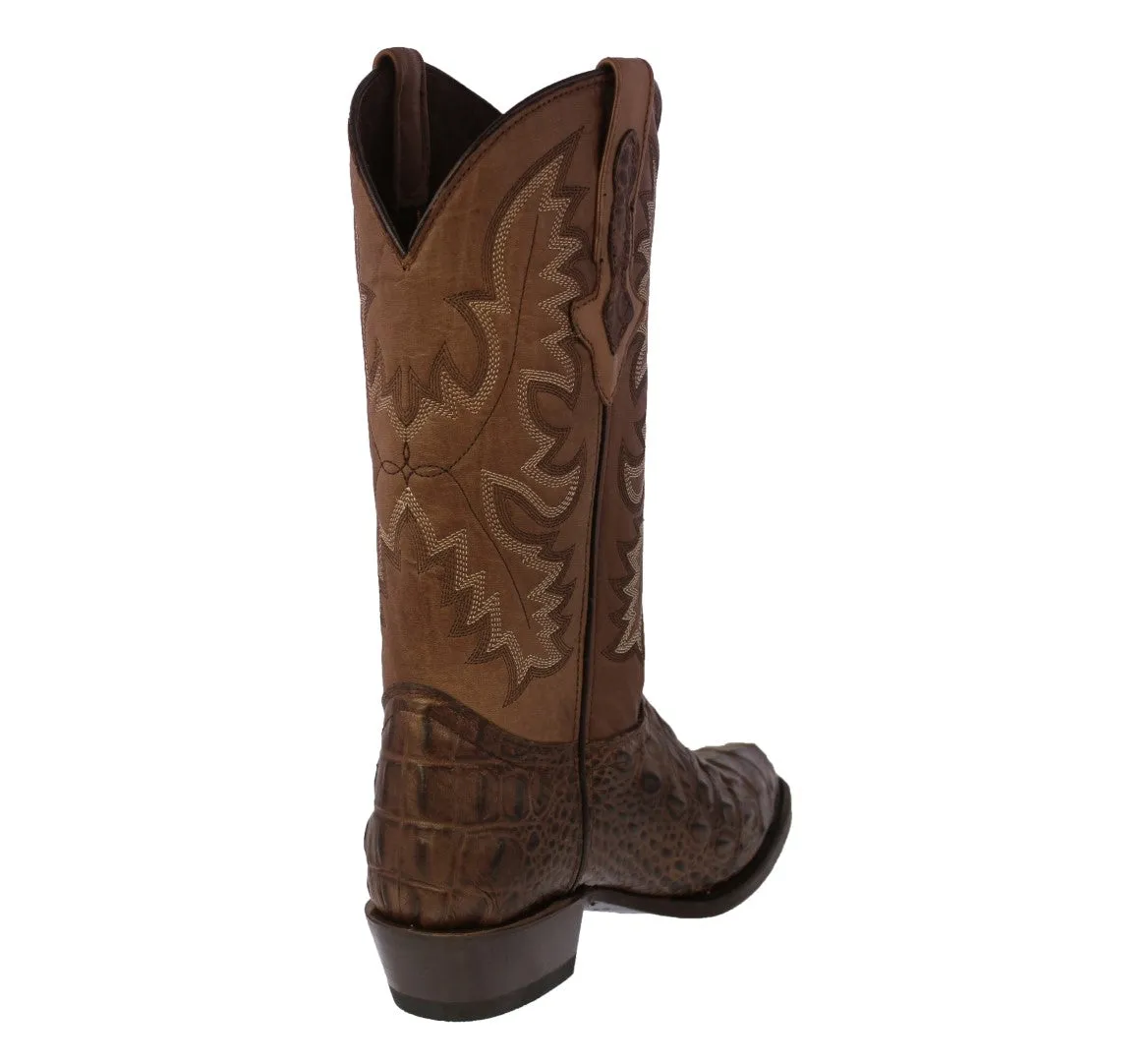 Mens Brown Leather Cowboy Boots Alligator Back Print - J Toe