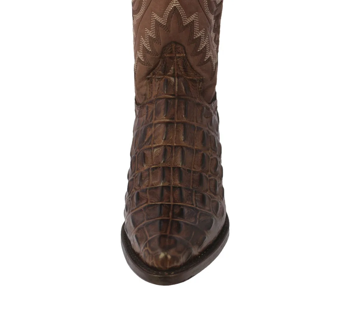 Mens Brown Leather Cowboy Boots Alligator Back Print - J Toe