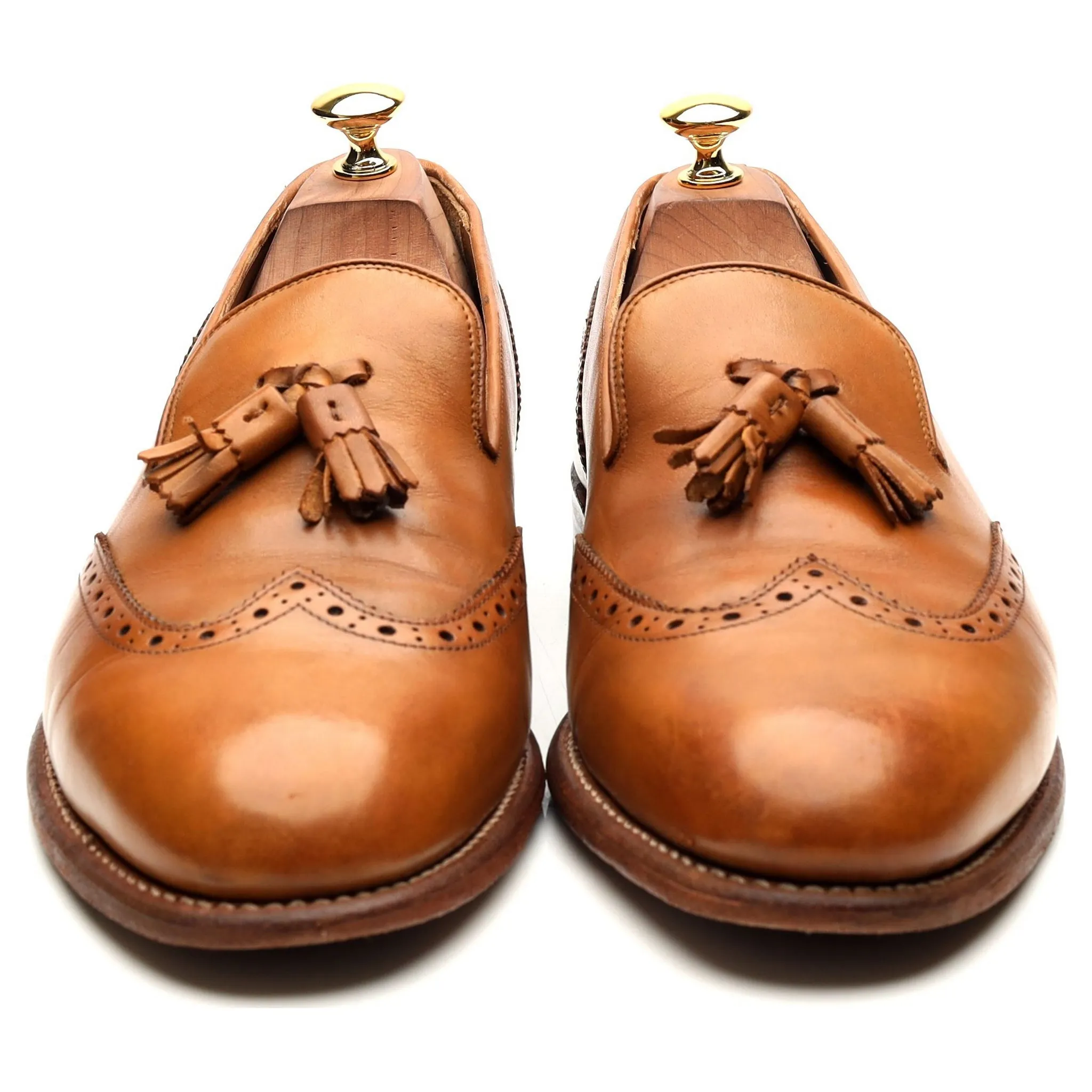 'Monty' Tan Brown Leather Tassel Loafers UK 10.5 E