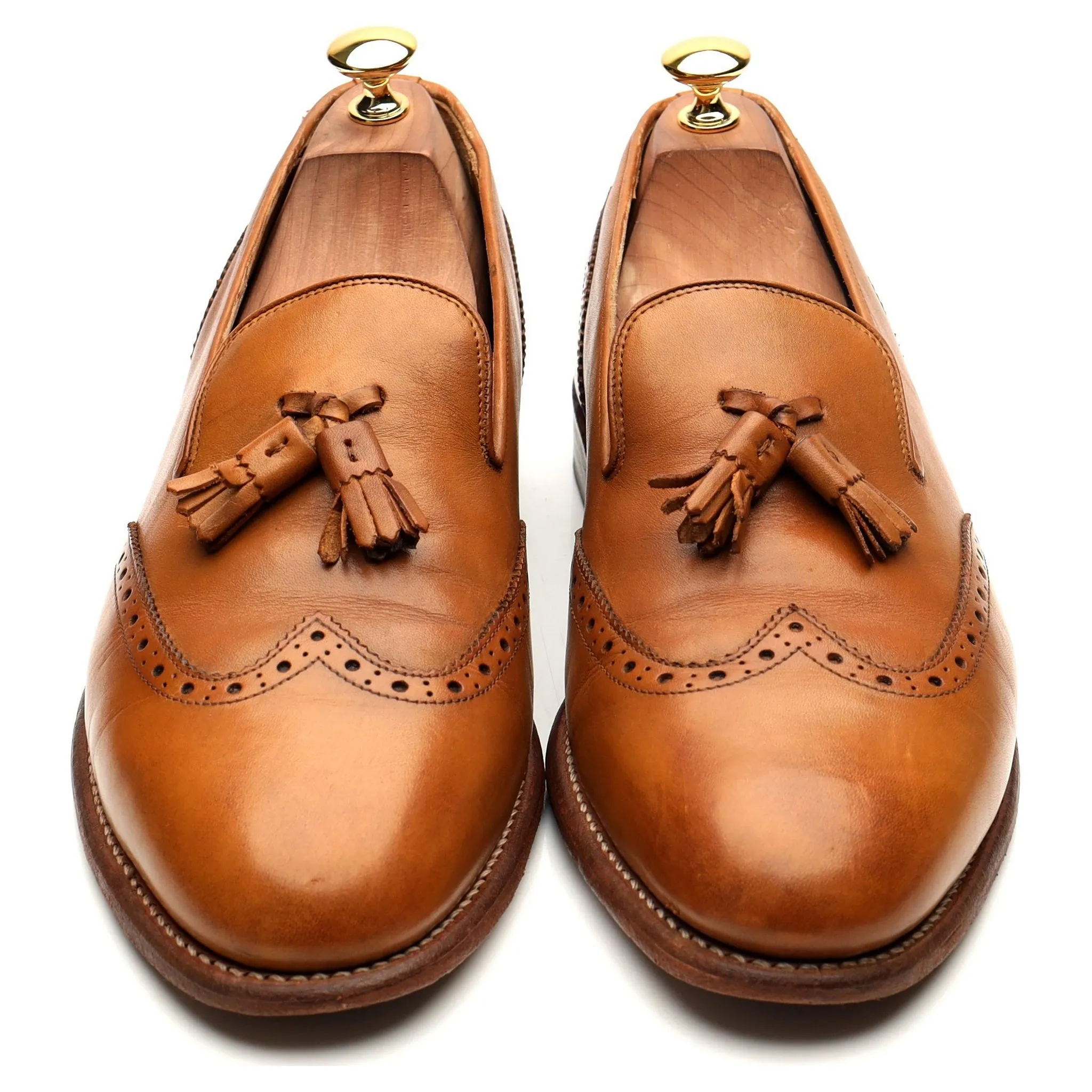 'Monty' Tan Brown Leather Tassel Loafers UK 10.5 E