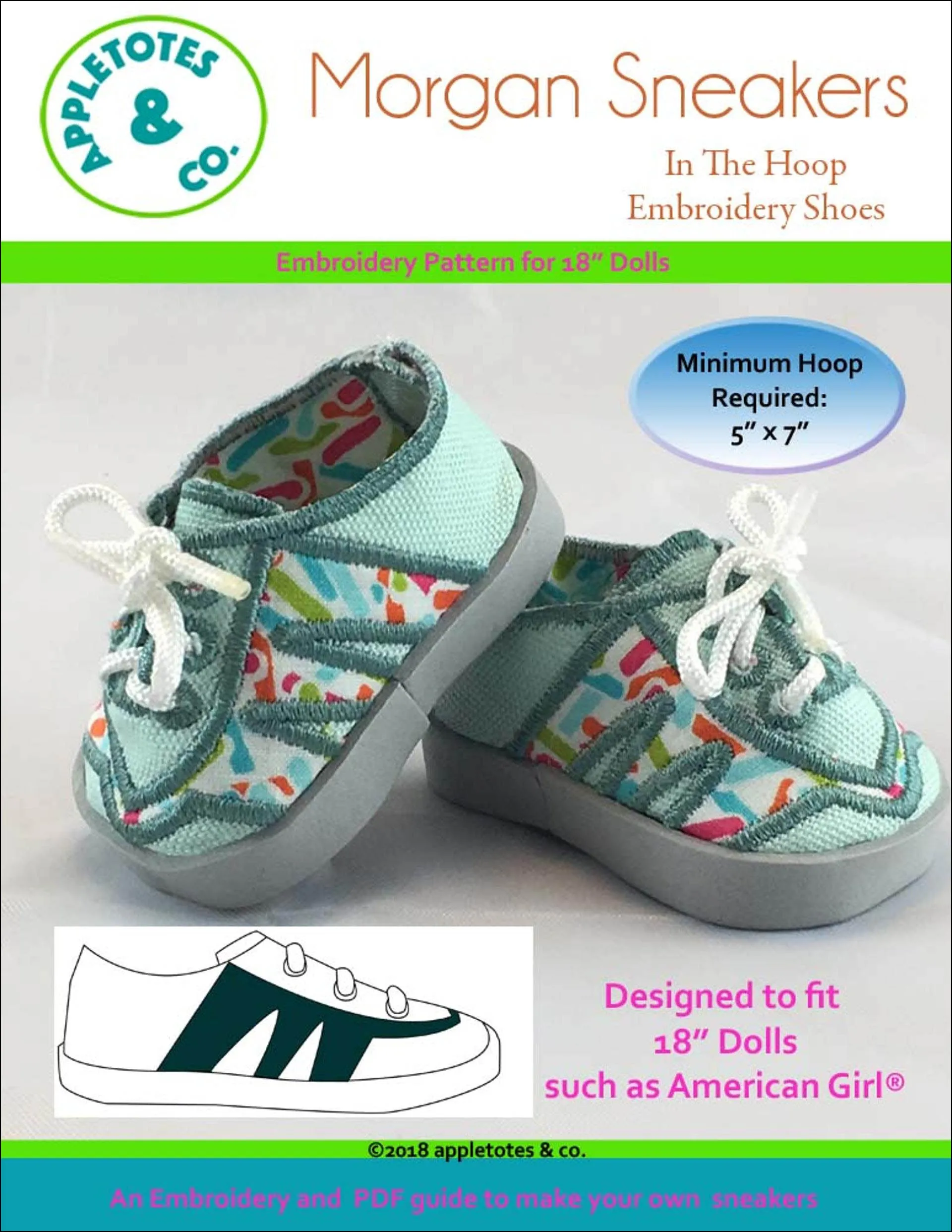 Morgan Sneakers ITH Embroidery Patterns for 18" Dolls