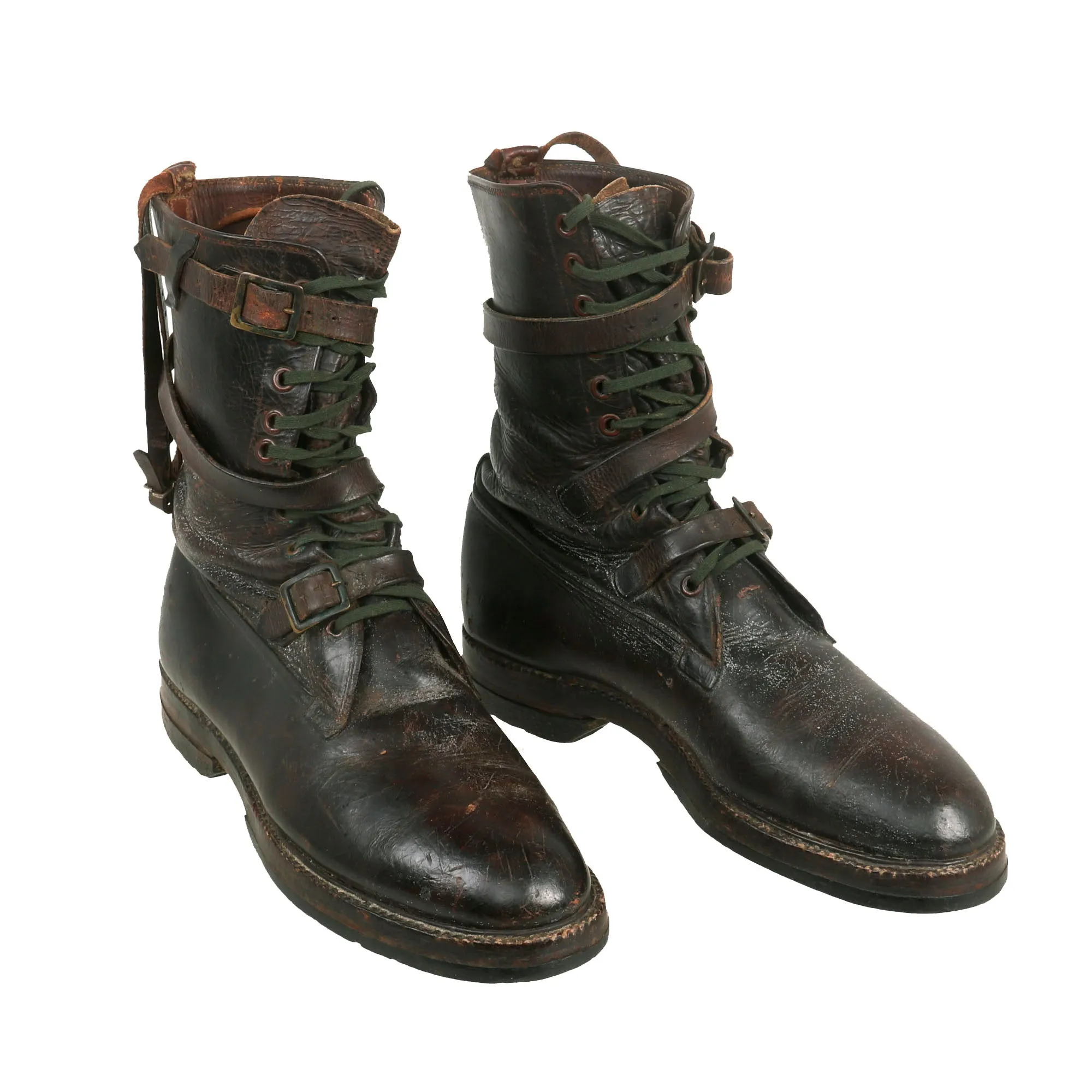 Original U.S. WWII Matched Private Purchase Wrap Around Strap / Lace Up Closure Tanker Boots - Size 10 ½