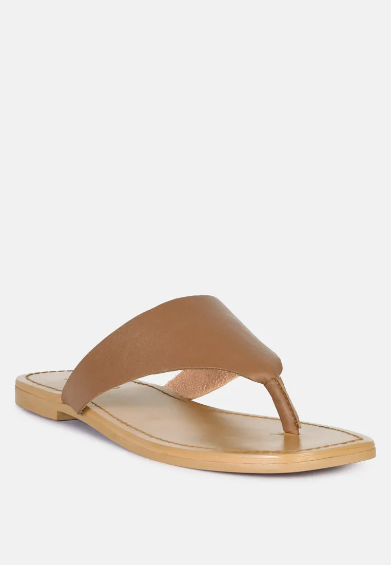 OROFERR Tan Soft Leather Luxury Thong Flats