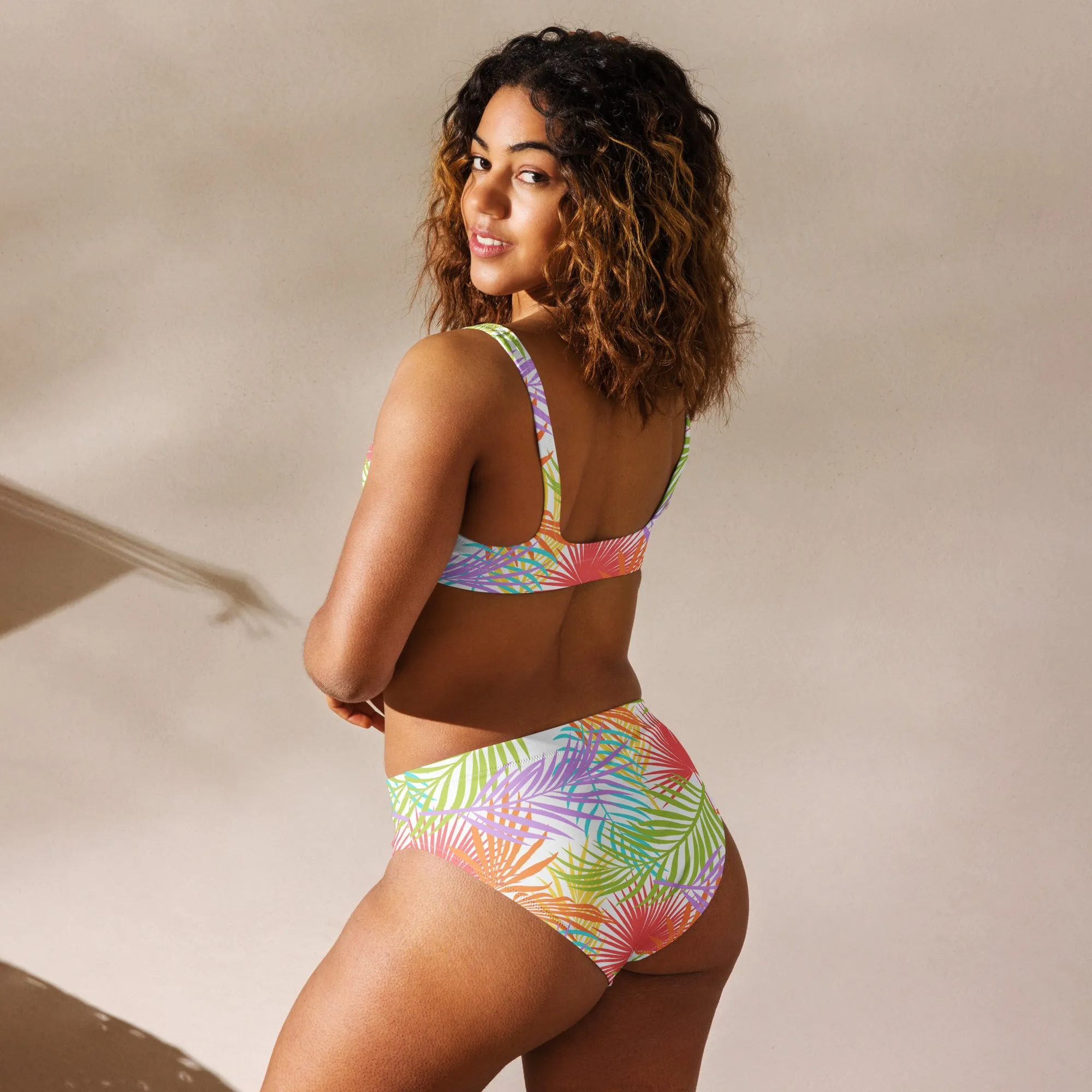 Rainbow Palm High-Waisted Athletic Bikini Bottom