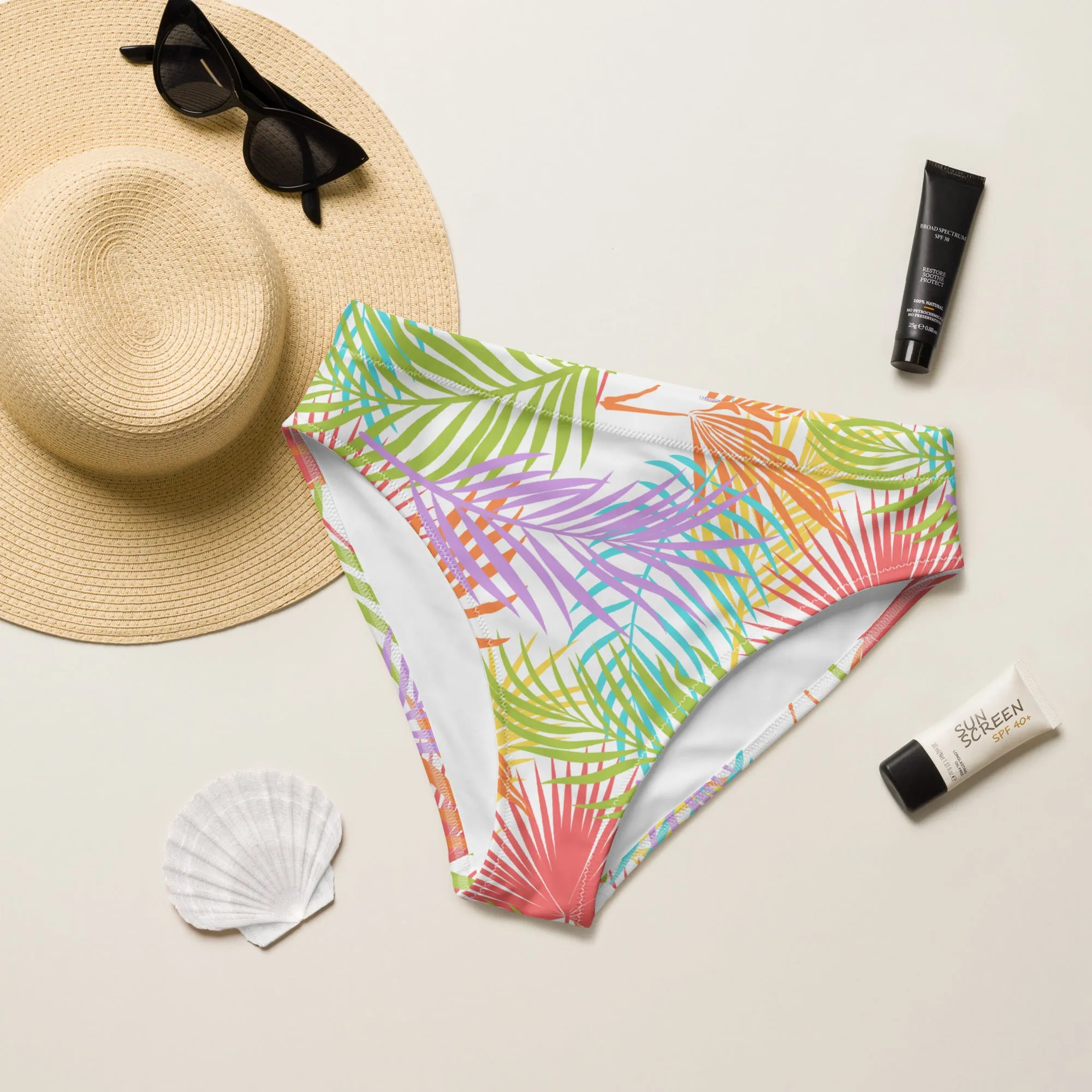 Rainbow Palm High-Waisted Athletic Bikini Bottom