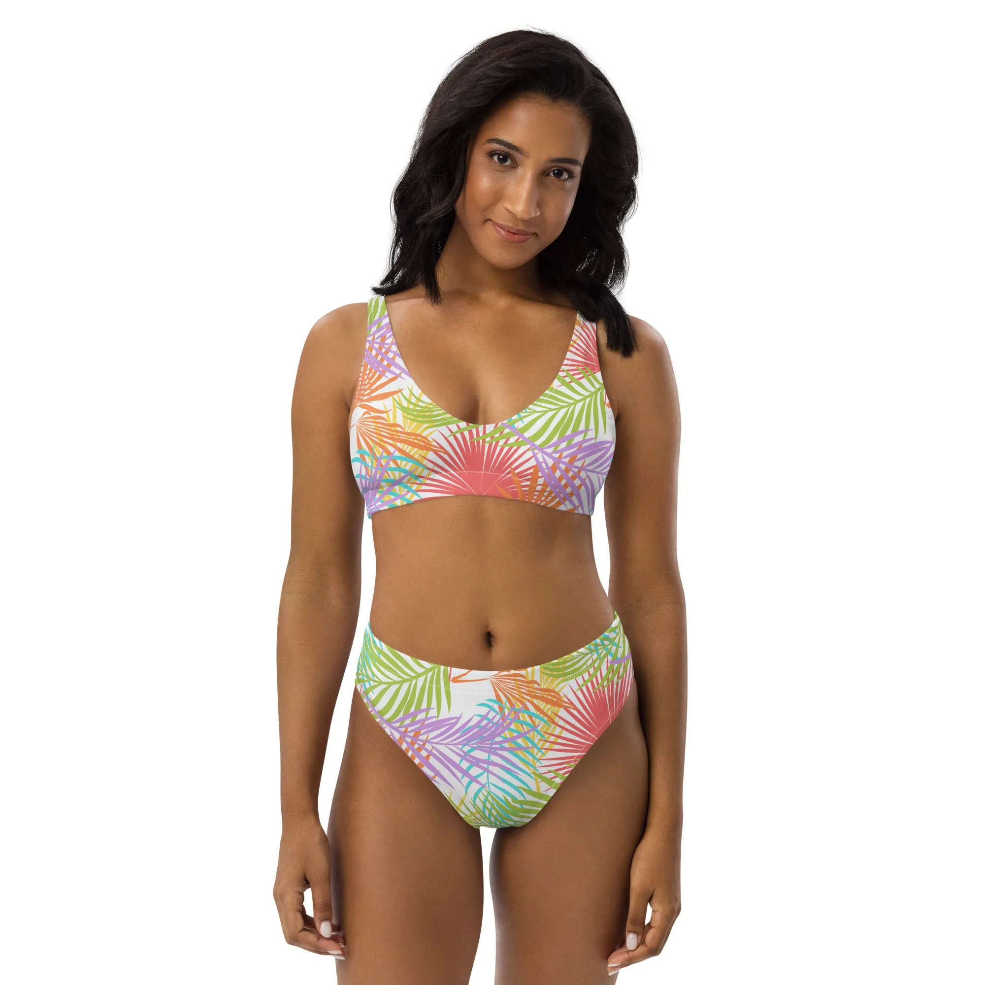 Rainbow Palm High-Waisted Athletic Bikini Bottom