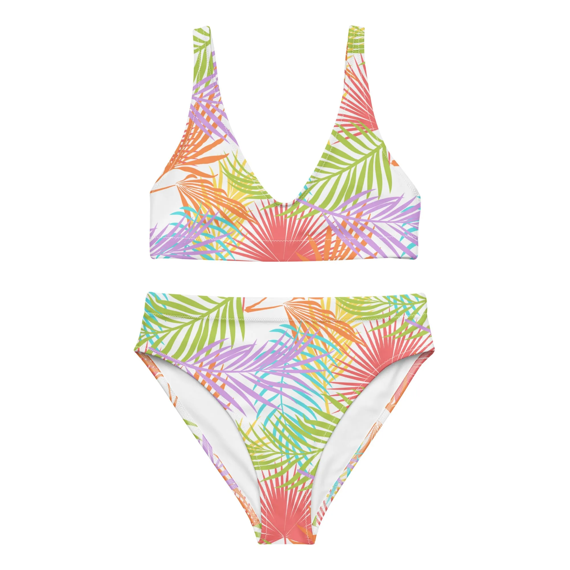 Rainbow Palm High-Waisted Athletic Bikini Bottom