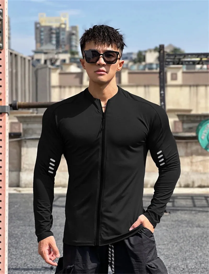 Reflective Strip  Tight Stretch Zipper Shirt