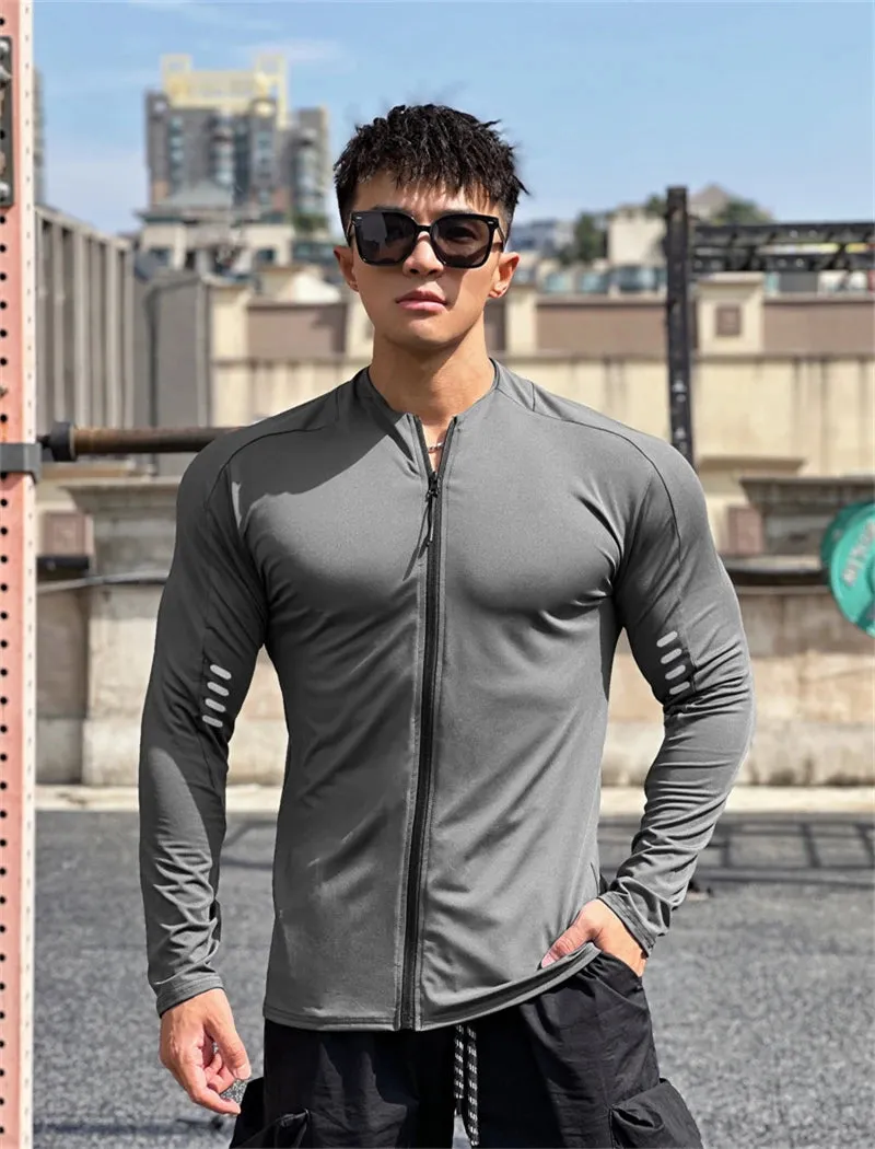 Reflective Strip  Tight Stretch Zipper Shirt