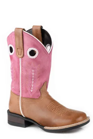 Roper Kids Girls James Tan/Pink Leather Cowboy Boots