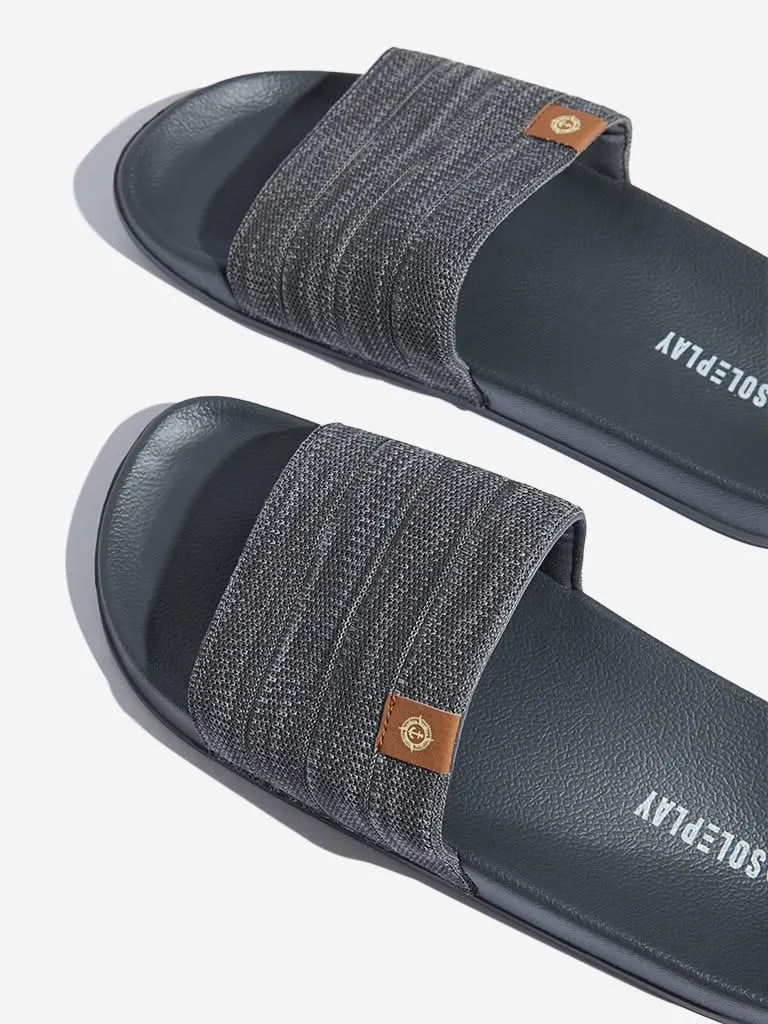 SOLEPLAY Grey Knit-Textured Pool Slides