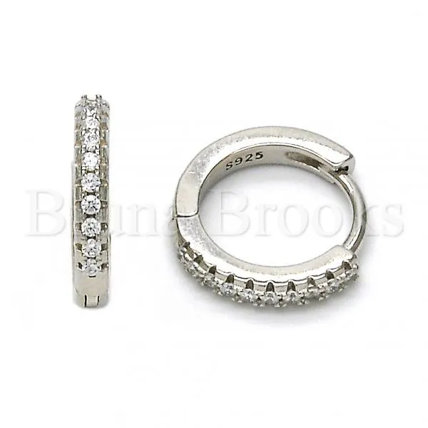 Sterling Silver 02.175.0070.15 Huggie Hoop, with White Crystal, Polished Finish, Rhodium Tone