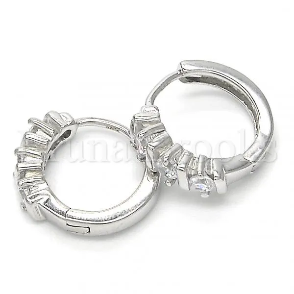 Sterling Silver 02.332.0013.15 Huggie Hoop, with White Cubic Zirconia, Polished Finish, Rhodium Tone