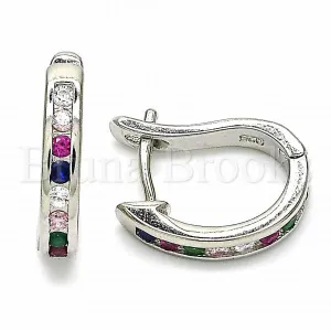 Sterling Silver 02.332.0049.12 Huggie Hoop, with Multicolor Cubic Zirconia, Polished Finish, Rhodium Tone