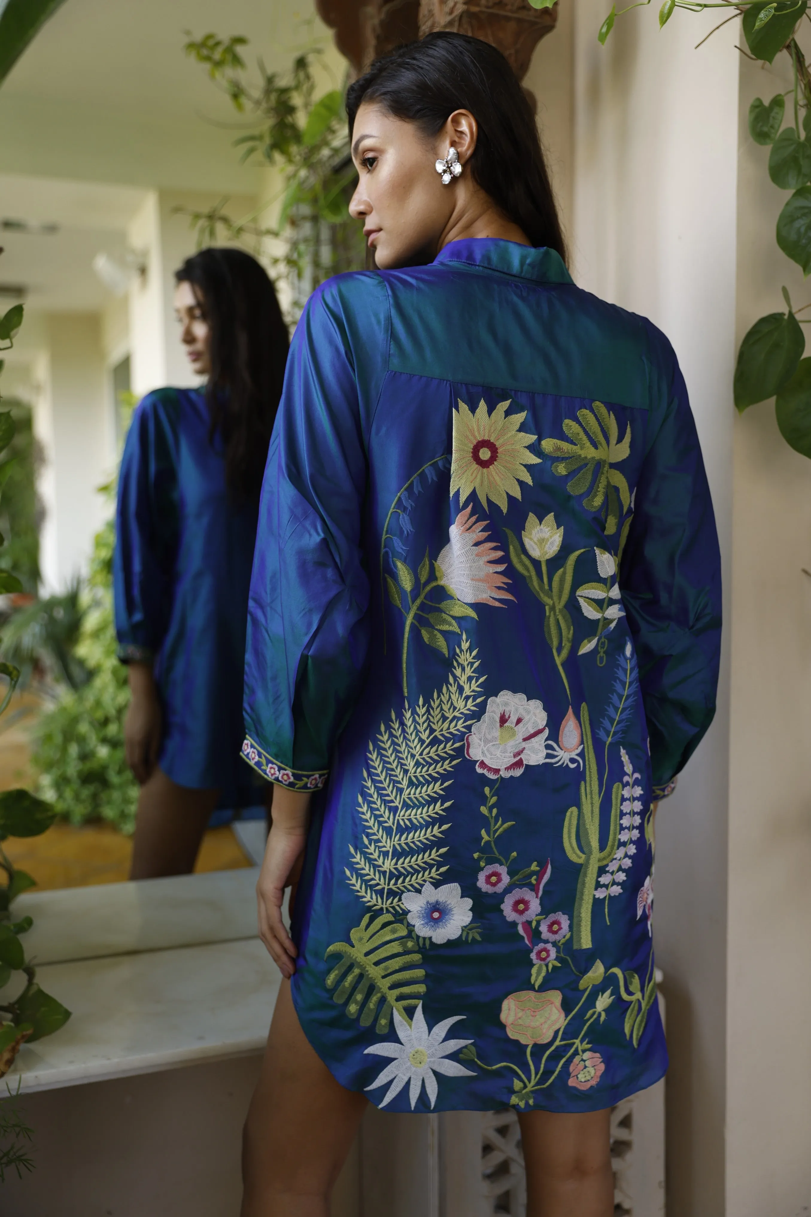 Striking Soft Silk Embroidered Shirt Dress