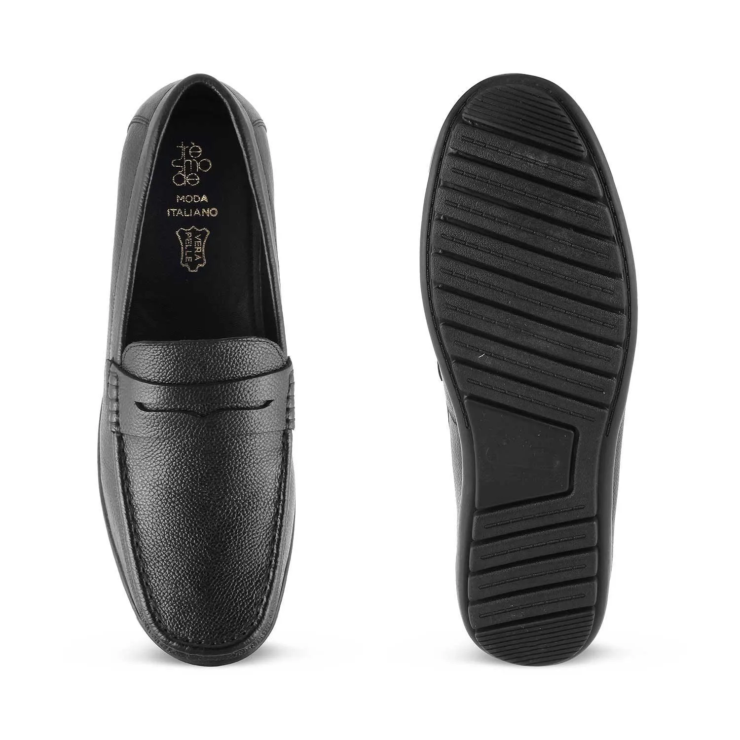 The Lemec Black Men's Leather Penny Loafers Tresmode