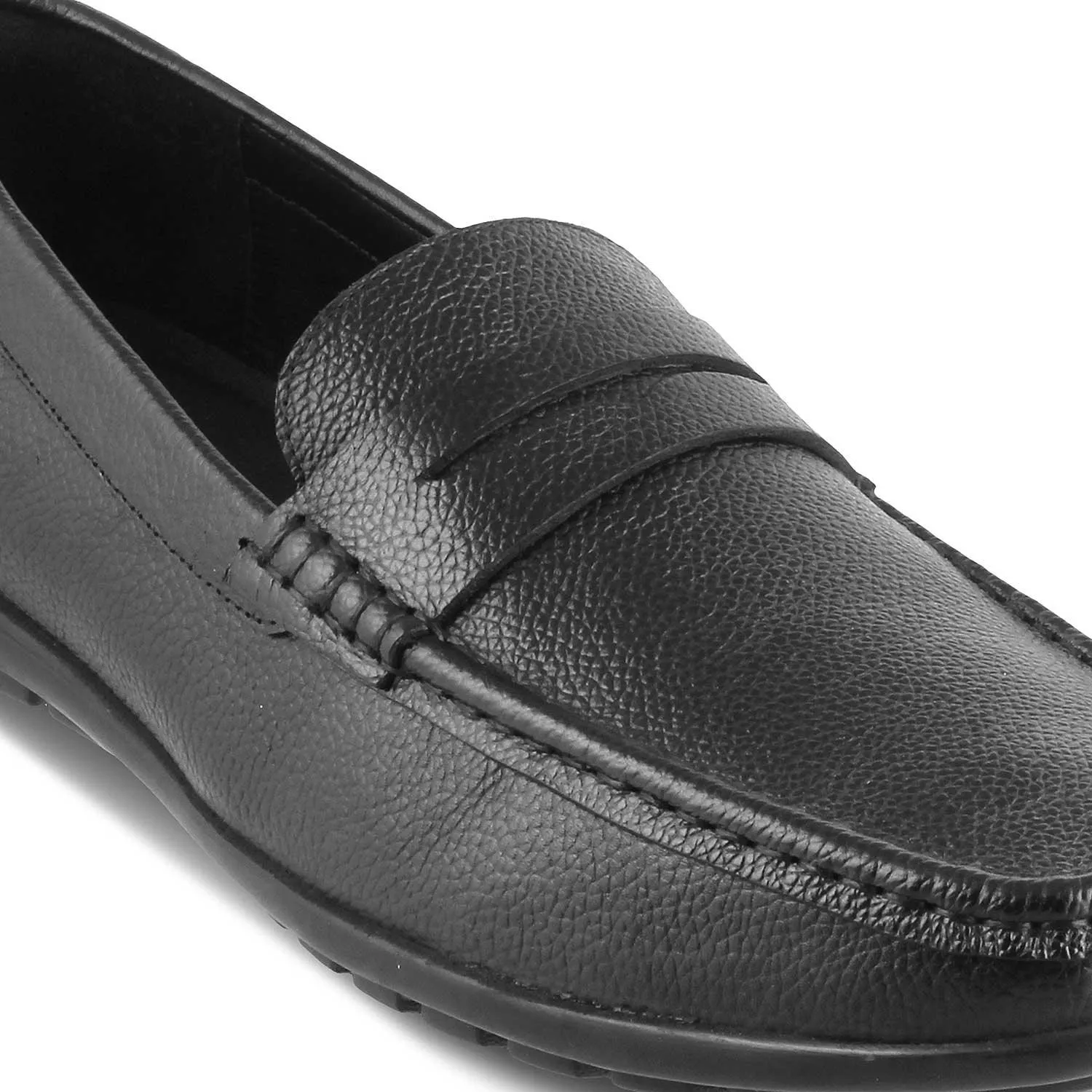 The Lemec Black Men's Leather Penny Loafers Tresmode