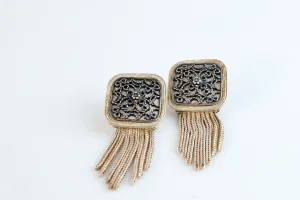 Vintage Turkish or Greek Earrings with Graduated Tassel of Foxtail Chains