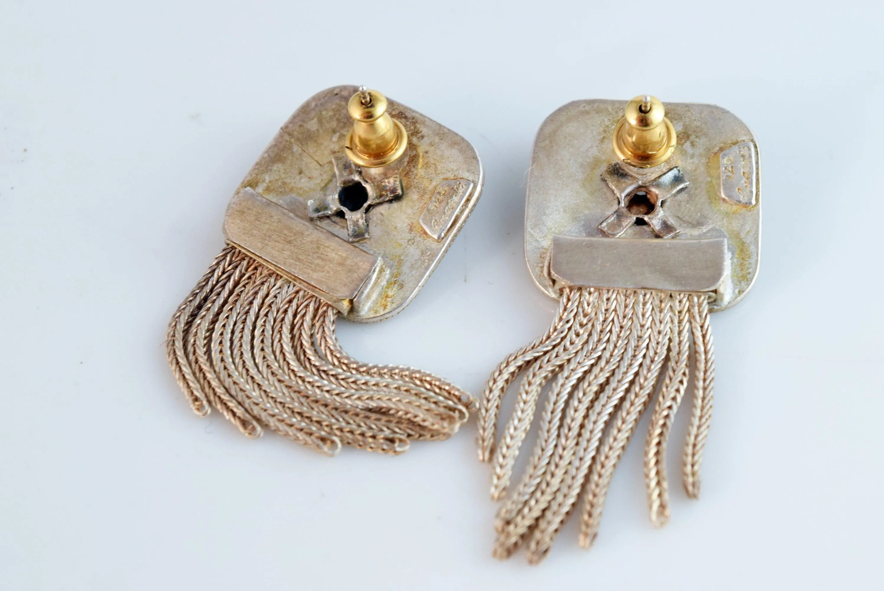 Vintage Turkish or Greek Earrings with Graduated Tassel of Foxtail Chains