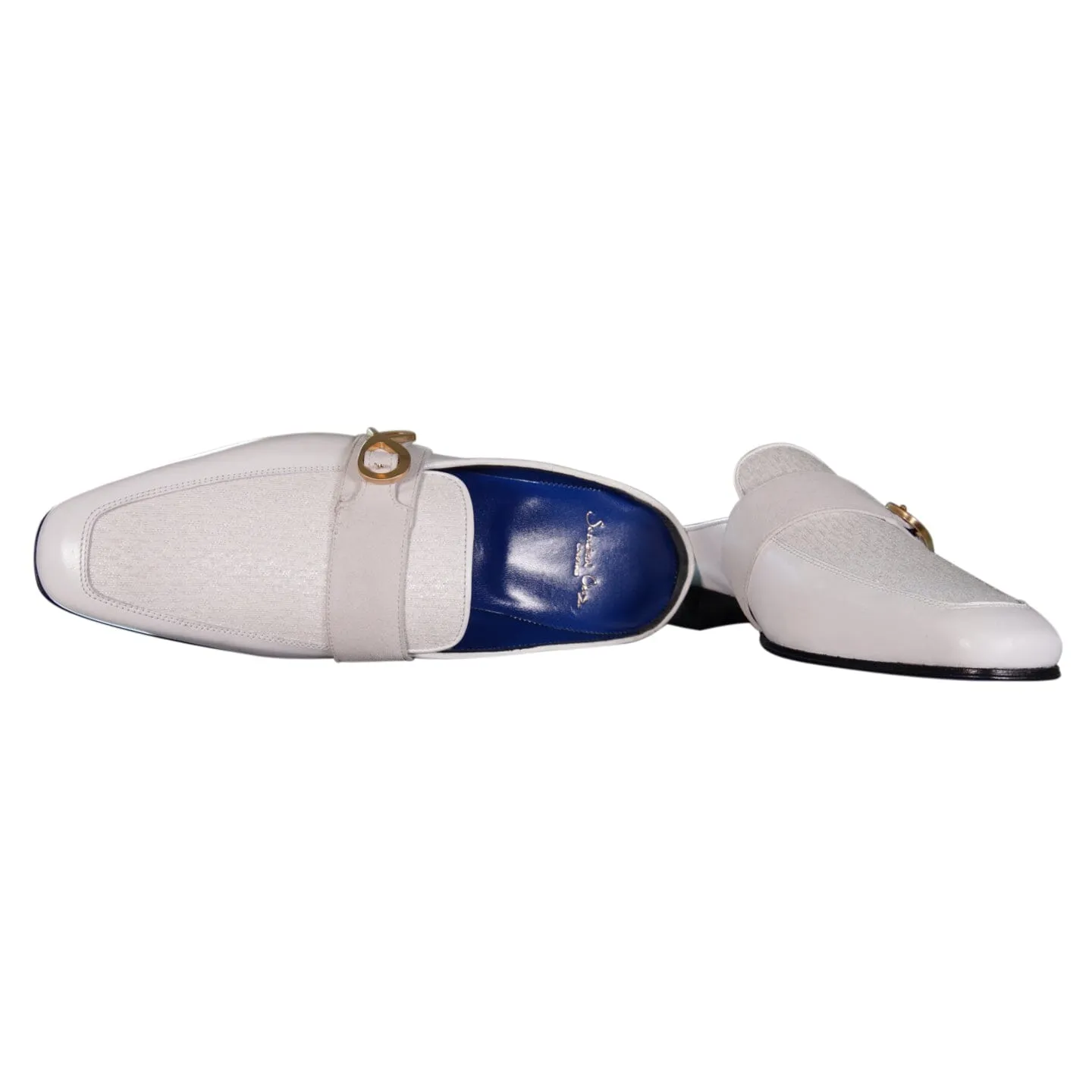 White Diamante With Yellow Gold Hardware Leather Slippers