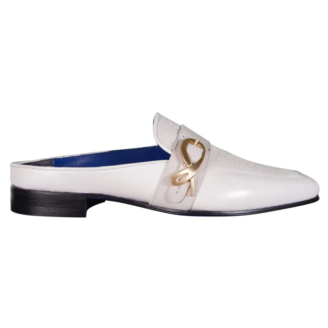 White Diamante With Yellow Gold Hardware Leather Slippers